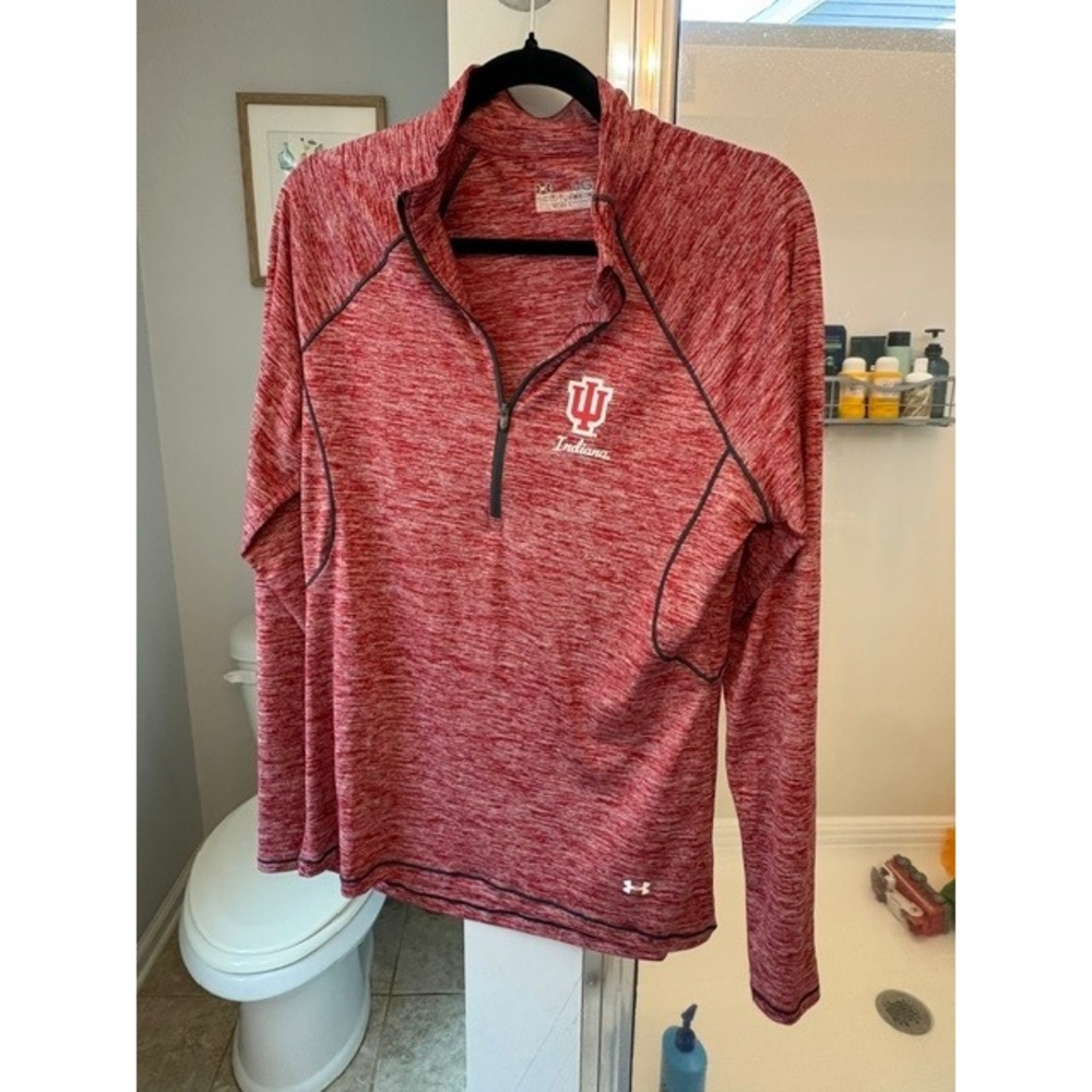 Under Armour Indiana Hoosiers Men's Large 1/4 Zip Pullover Red HeatGear IU